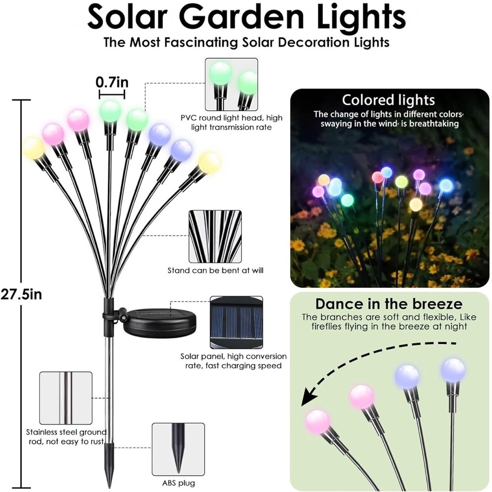 2025 Solar Lights Outdoor Waterproof, 2 Pack Garden Lights, 16 Firefly Lights - Picture 2 of 6